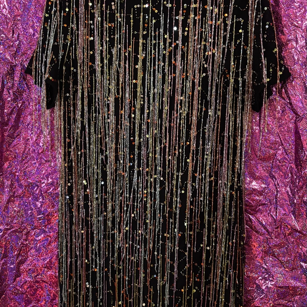 NastyGal Tassel Beaded Mini Shift Dress In Black - Picture 2 of 16